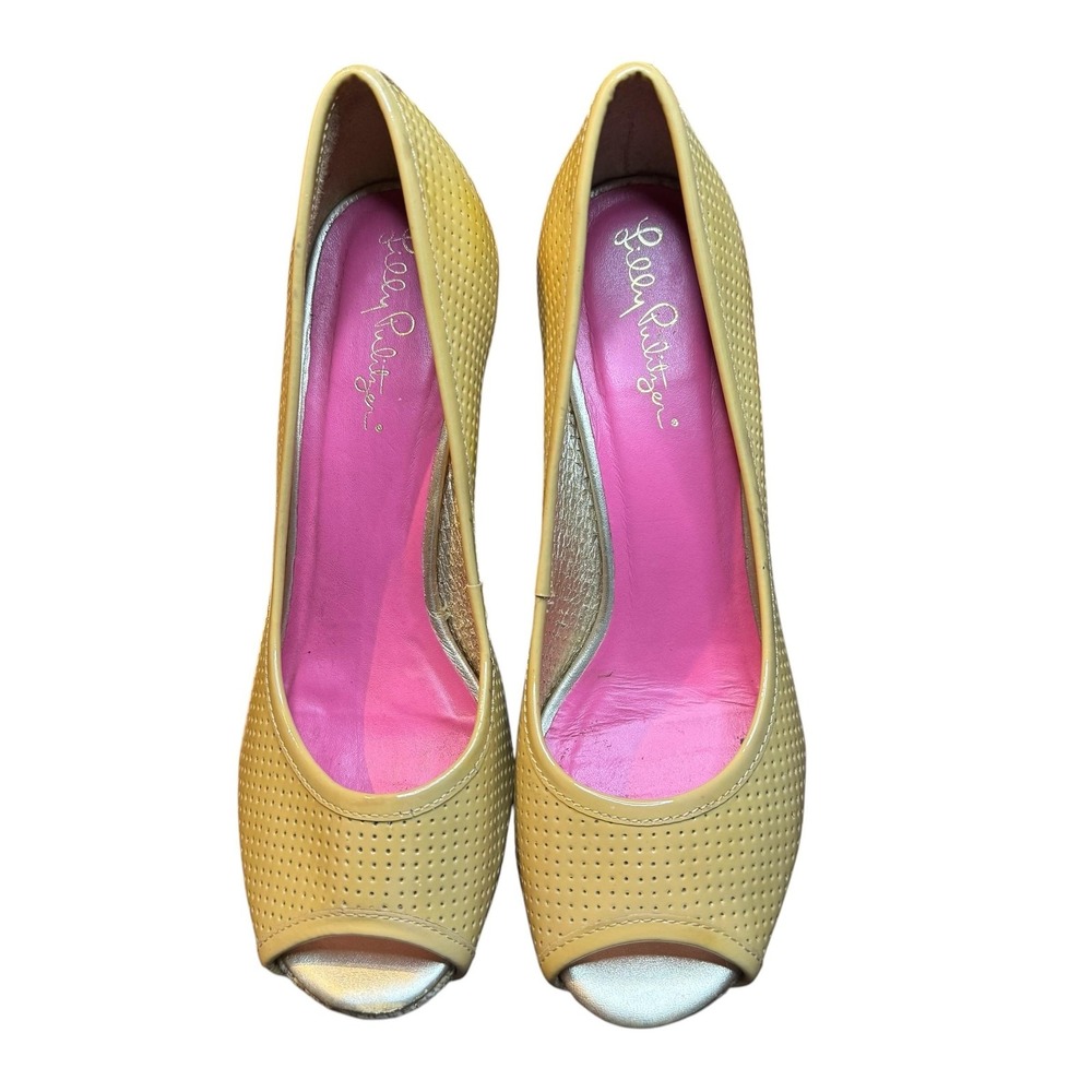 Lilly Pulitzer Shoes Womens Size 7 Beige Leather Peep Toe Espadrille Wedge Heels